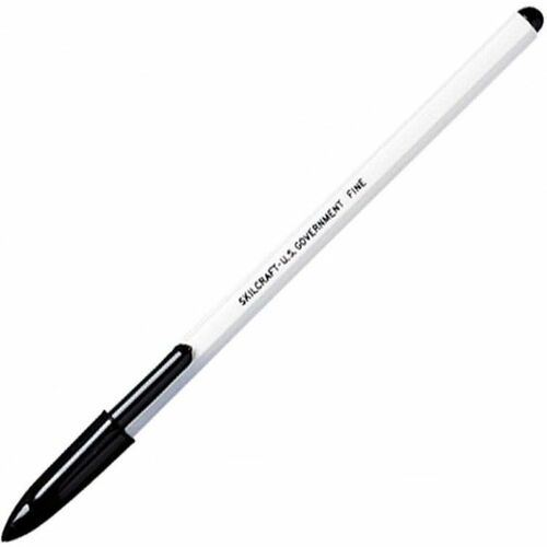 SKILCRAFT  Ballpoint Stick Pen,Nonrefillable,Fine Pt,1 Dozen,BK Ink
