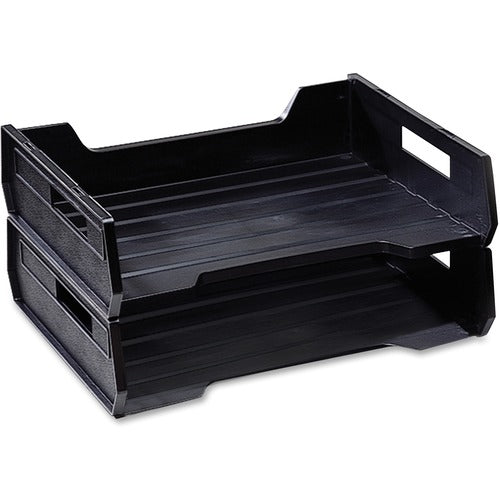 SKILCRAFT  Desk Tray, Side-loading, Plastic, Letter-Size, 2/PK, Black