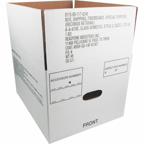 SKILCRAFT  Storage Box, Fiberboard, 12"x14-3/4"x9-1/2", 25/PK, White