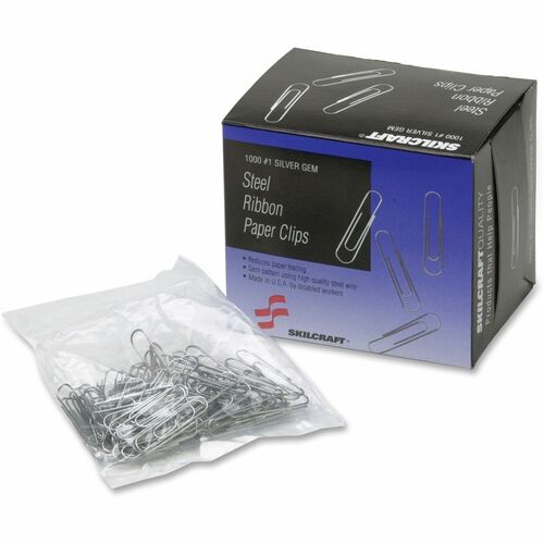SKILCRAFT  Paper Clips, Standard, No.1 Size, 1000/BX, Silver