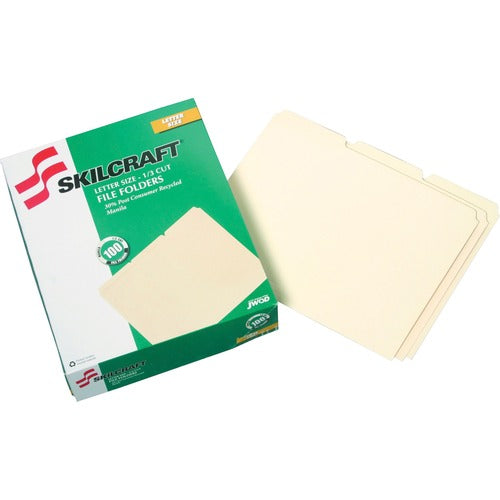 SKILCRAFT  File Folders,3/4" Expansion,1/3-Cut,Letter,100/BX, Manila
