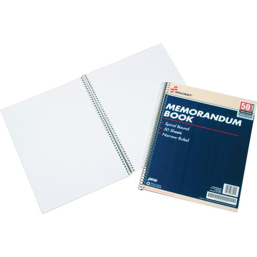 SKILCRAFT  Memo Book, Ruled, Spiral, 8-1/2"x11", 50 Shts/PD,12/PK,WE