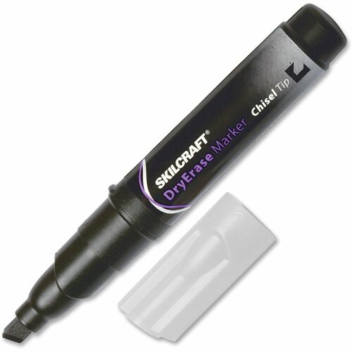 SKILCRAFT  Dry-Erase Markers, Low-Odor, Chisel Tip, 1 Dozen, Black