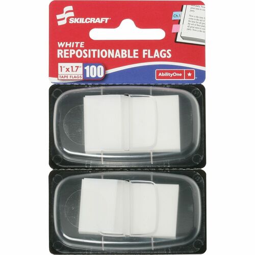 SKILCRAFT  Self Stick Flags, Repositionable,1"x1-3/4", 100/PK, White