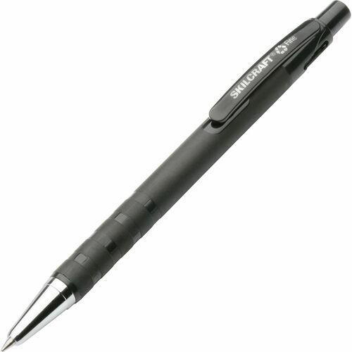 SKILCRAFT  Ballpoint Pens, Refillable, Grip, Fine, 1 Dozen, BK Ink