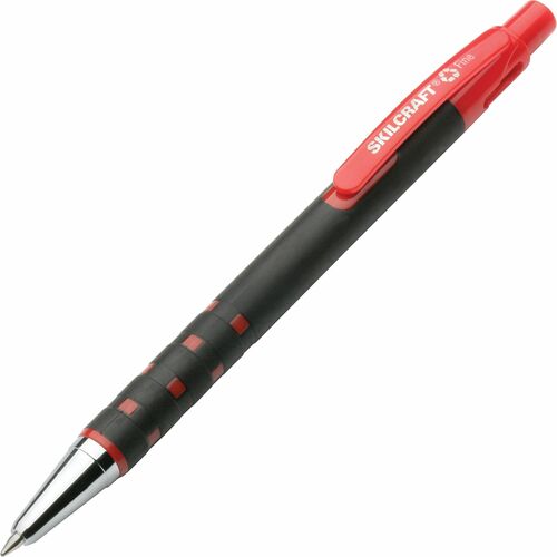 SKILCRAFT  Ballpoint Pens, Refillable, Grip, Fine, 1 Dozen, RD Ink