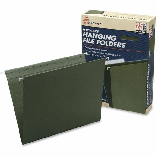 SKILCRAFT  Hanging File Folders, 1/5 Cut, Letter-size, 25/Box, Green