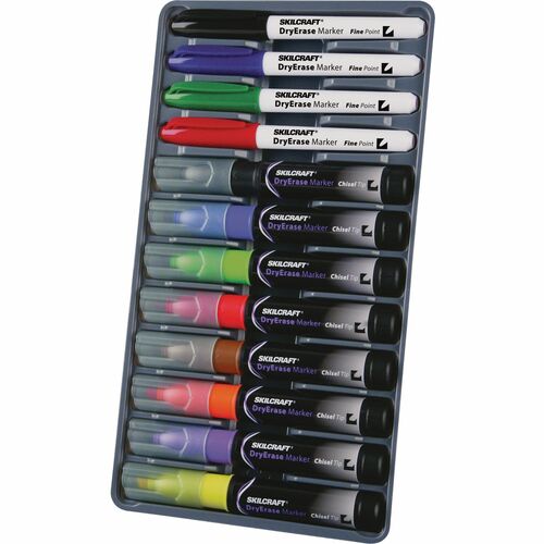 SKILCRAFT  Dry Erase Kit, 12 Markers, Board Cleaner & Eraser, AST