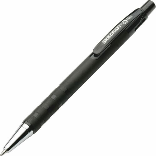 SKILCRAFT  Ballpoint Pens, Refillable, Grip, Medium, 1 Dozen, BK Ink