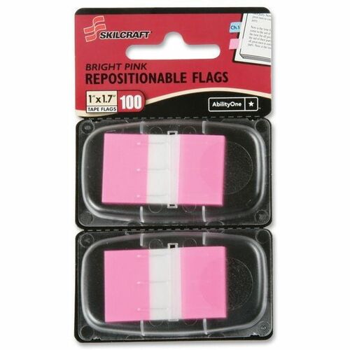 SKILCRAFT  Self-stick Flags,50/Dispenser,1"x1-3/4",100/PK,Bright PK