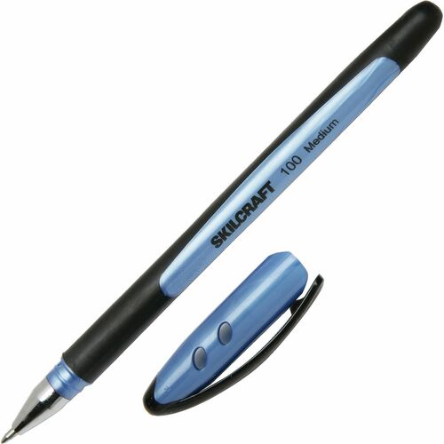 SKILCRAFT  Ballpoint Stick Pen,Rubber Grip,Med, Blue Ink