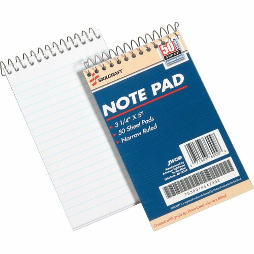 SKILCRAFT  Mini Memo Pad,Narrow Ruled,50 Sht/PD,3-1/4"x5-1/2",WE