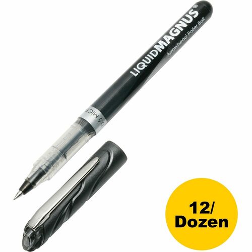 SKILCRAFT  Rollerball Pens, Metal Clip, 0.5mm, Micro Pt, 1 Dozen,BK Ink