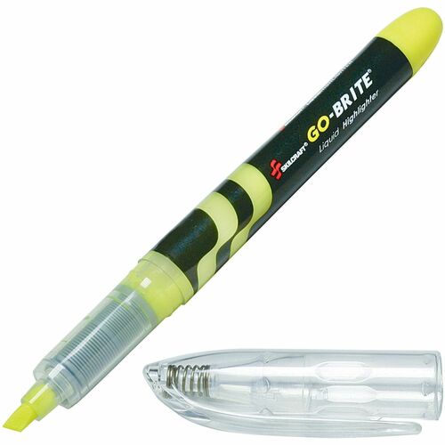SKILCRAFT  Highlighter, Liquid, Water-based, 6/PK, Fluorescent Yellow
