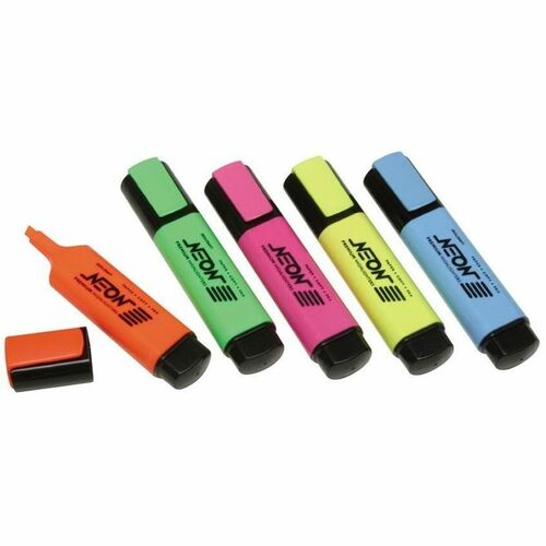 SKILCRAFT  Flat Highlighter, Chisel Pt, Pocket Clip, 5/ST, AST Neon