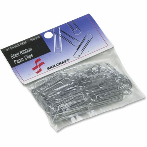 SKILCRAFT  Paper Clips, Standard, No.1 Size, 100/PK, Silver