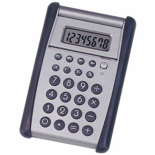 SKILCRAFT  8-Digit Flip-up Calculator, Rubber Keys, Silver/Black