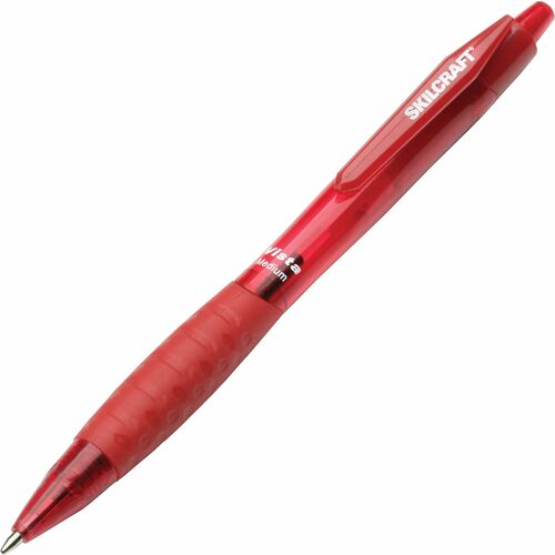 SKILCRAFT  Ballpoint Pen, Refillable, Medium Point, 1 Dozen, Red Ink