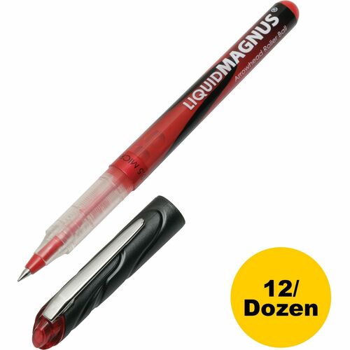 SKILCRAFT  Rollerball Pens, Metal Clip, 0.5mm, Micro Pt, 1 Dozen,RD Ink