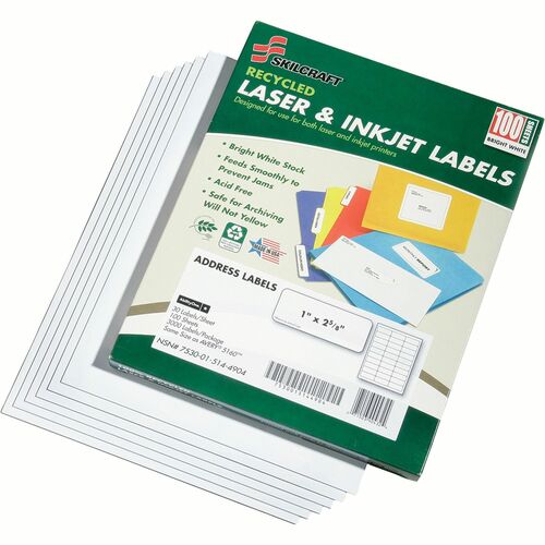 SKILCRAFT  Printer Address Labels, 1"x2-5/8", 3000/BX, WE