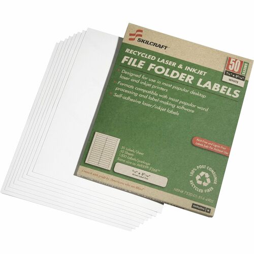 SKILCRAFT  File Folder Labels, 30/Sht, 1500/BX, 2/3"x3-7/16",WE