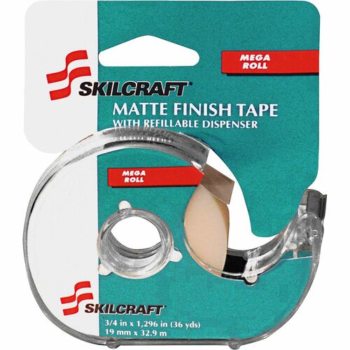 SKILCRAFT  Tape Dispenser, Refillable, Matte Tape, 3/4"x36 yrd,Clear
