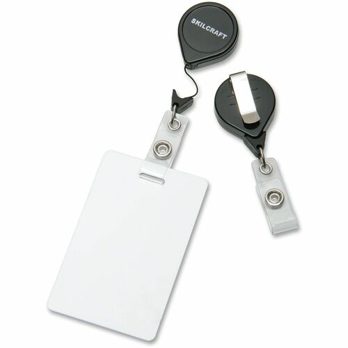 SKILCRAFT  ID Card Reel, Retractable, Vinyl Strap,36"L Cord,1 DZ,BK