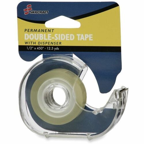 SKILCRAFT  Double Sided Tape, Permanent, Dispenser, 3 mil,1/2"x450", CL