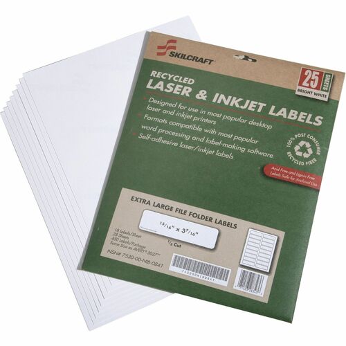 SKILCRAFT  Laser/Inkjet Labels,XL,18/Sht,15/16"x3-7/16",450/PK,WE