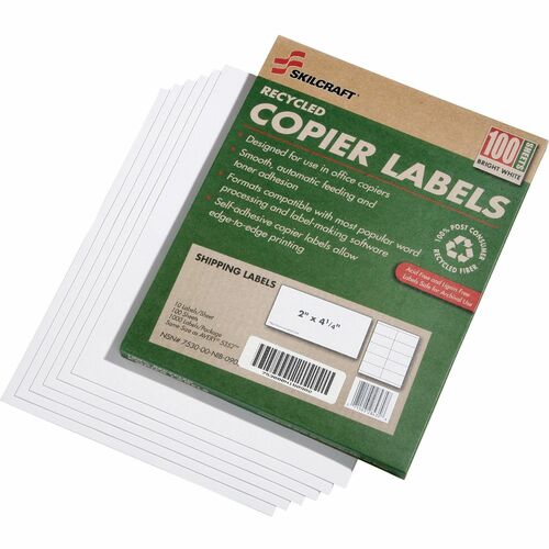 SKILCRAFT  Recycled Copier Labels,Shipping,2"x4-1/4",33 Labels/Sheet,100/BX, WE