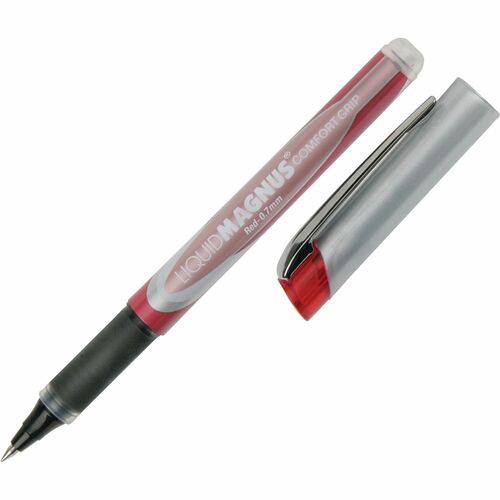 SKILCRAFT  Roller Ball Pens, Comfort Grip, 0.7mm, Fine, 4/PK, Red Ink