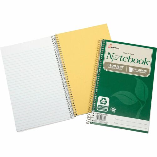 SKILCRAFT  3-Subj Spiral Notebk,Recycled,Rld,6"x9-1/2",150Shts,3/PK,WE