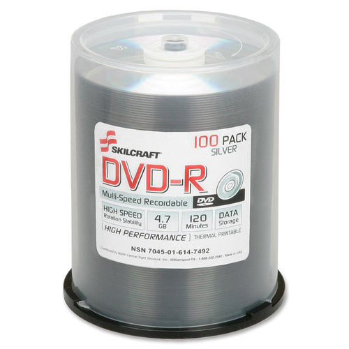 SKILCRAFT  DVD-R, 4.7GB, 100/PK, Silver