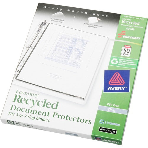 SKILCRAFT  Document Protectors, 7-hole, 9-1/2"x11-1/2", 50/BX, TLT