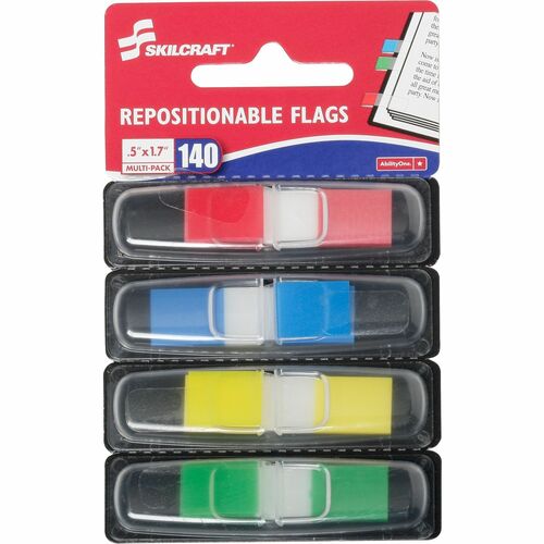 SKILCRAFT  Flags,Self-Stick,1/2"x1-3/5",35/Dispenser,4 Disp/PK,AST