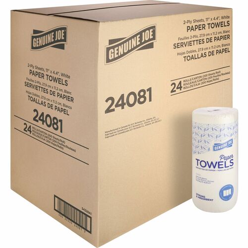 Genuine Joe  Towel Roll,Paper,2-Ply,200 Shts/Roll,11"x4.4", 24RL/CT,WE-GJO24081