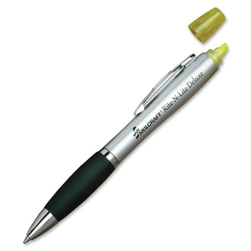 SKILCRAFT  Highlighter/Pen Combo, Med.Ballpoint, 1 Dozen, BK/YW Ink
