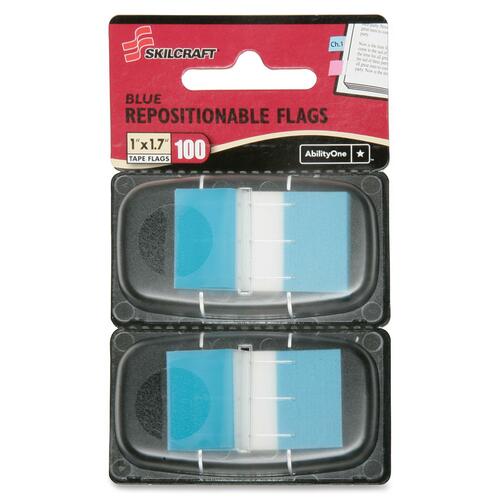 SKILCRAFT  Self Stick Flags, Rectangular, 1"x1.7", 50/PD, 100/PK, Blue