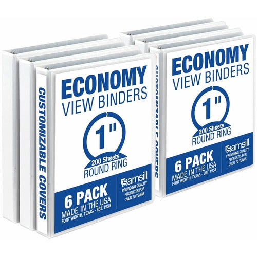 Samsill  Economy View Binder, 1" Cap, Holds 225pgs, 6/CT, WE