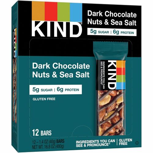 Kind LLC dba Kind Snacks  Snack Bars, All Natural, 12/BX, D.Chocolate/Nuts/Sea Salt