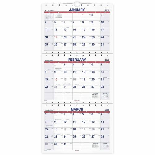 AT-A-GLANCE  Wall Calendar, 3Mth View, 14Mth Dec-Jan, Cream