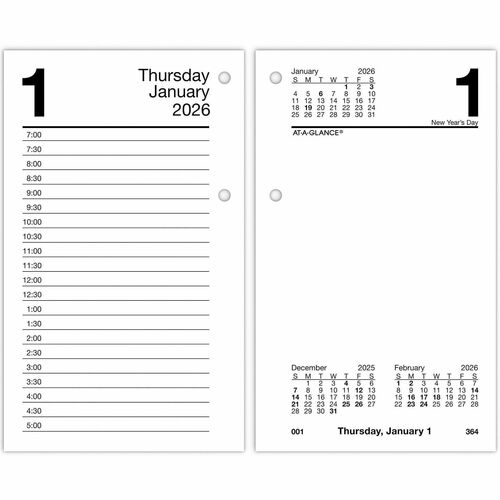 AT-A-GLANCE  Desk Calendar Refill,F/17-Style Bases,Jan-Dec,3-1/2"x6",WE