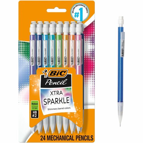 Bic  Mechanical Pencils, Push-Button, .7mm, No. 2, 24/PK, Ast