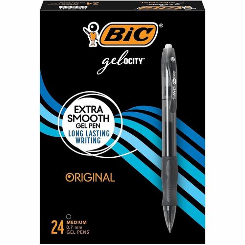 Bic  Gel Pen, Retractable, 0.7mm Point, 24/BX, Black