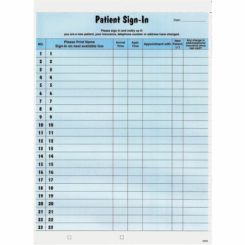 Tabbies  Patient Sign-In Forms, 23 Lines, 8-1/2"x11", 125/PK, Blue