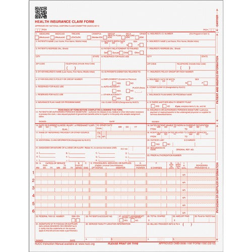 Tops  CMS 1500 Claim Form,Laser,20 lb,8-1/2"x11",250/PK,WE