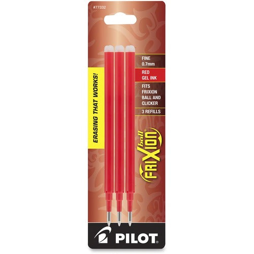 Pilot  Gel Pen Refills, f/FriXion, 0.7mm, Med Pt, 3/PK, Red Ink