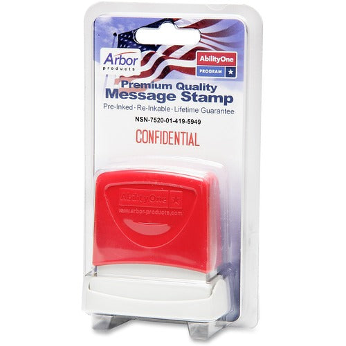SKILCRAFT  Message Stamp,"Confidential", Pre-inked, 1/2"x1-5/8",Red