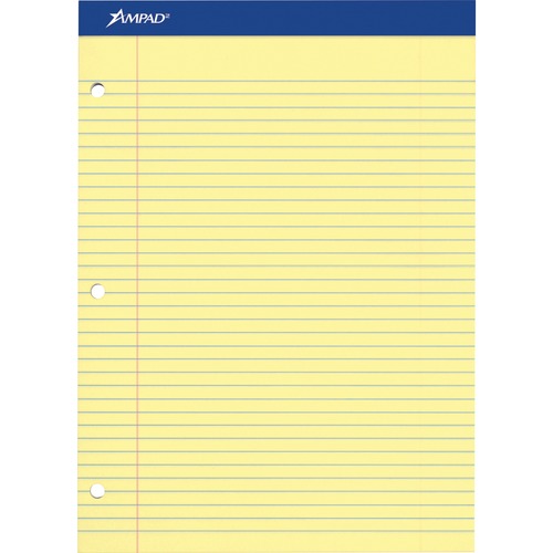 Tops  Dble Sheet Pad, Medium Rule,3-Hole,100 Sht,8-1/2"x11-3/4",CY