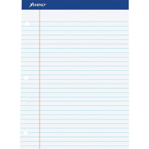 Tops  Dble Sheet Pad, Legal Rule,3-Hole,100 Sht,8-1/2"x11-3/4",WE